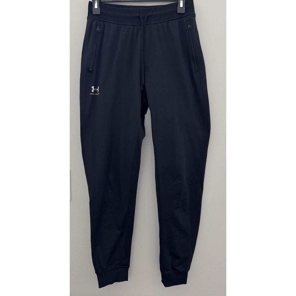 Under Armour YSM Black Jogger Pants Loose Fit Polyester Zip Pocket